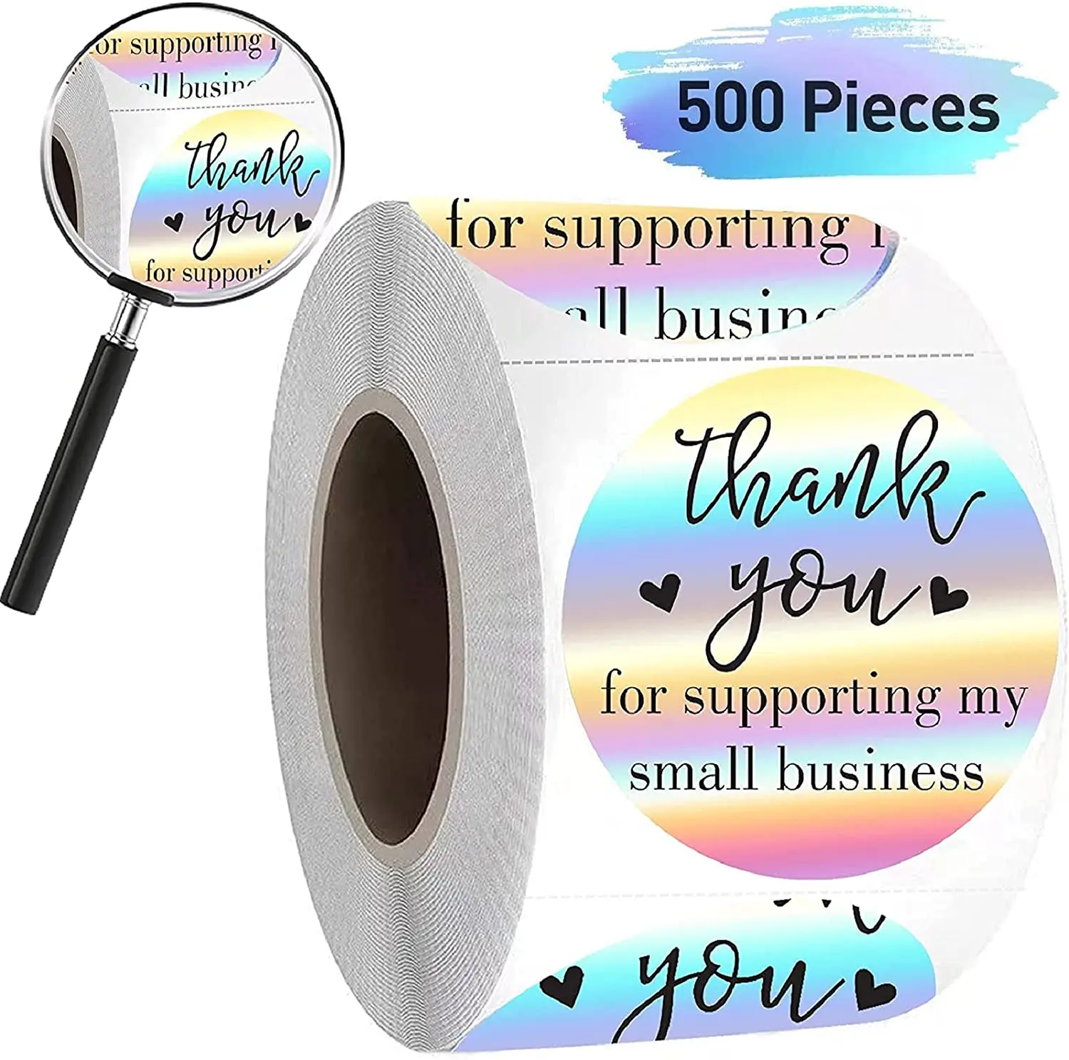 Sticko Religious Holographic Scrapbooking Stickers 1000Pcs Labels - 3.81 Cm  Round Holographic Stickers Thank You For Supporting My Small Business