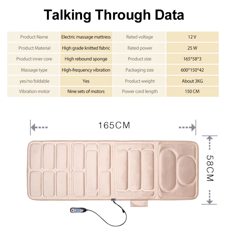 Factory Price Shiatsu Vibration Massage Mat Back Electric Heated Massage Mattress
