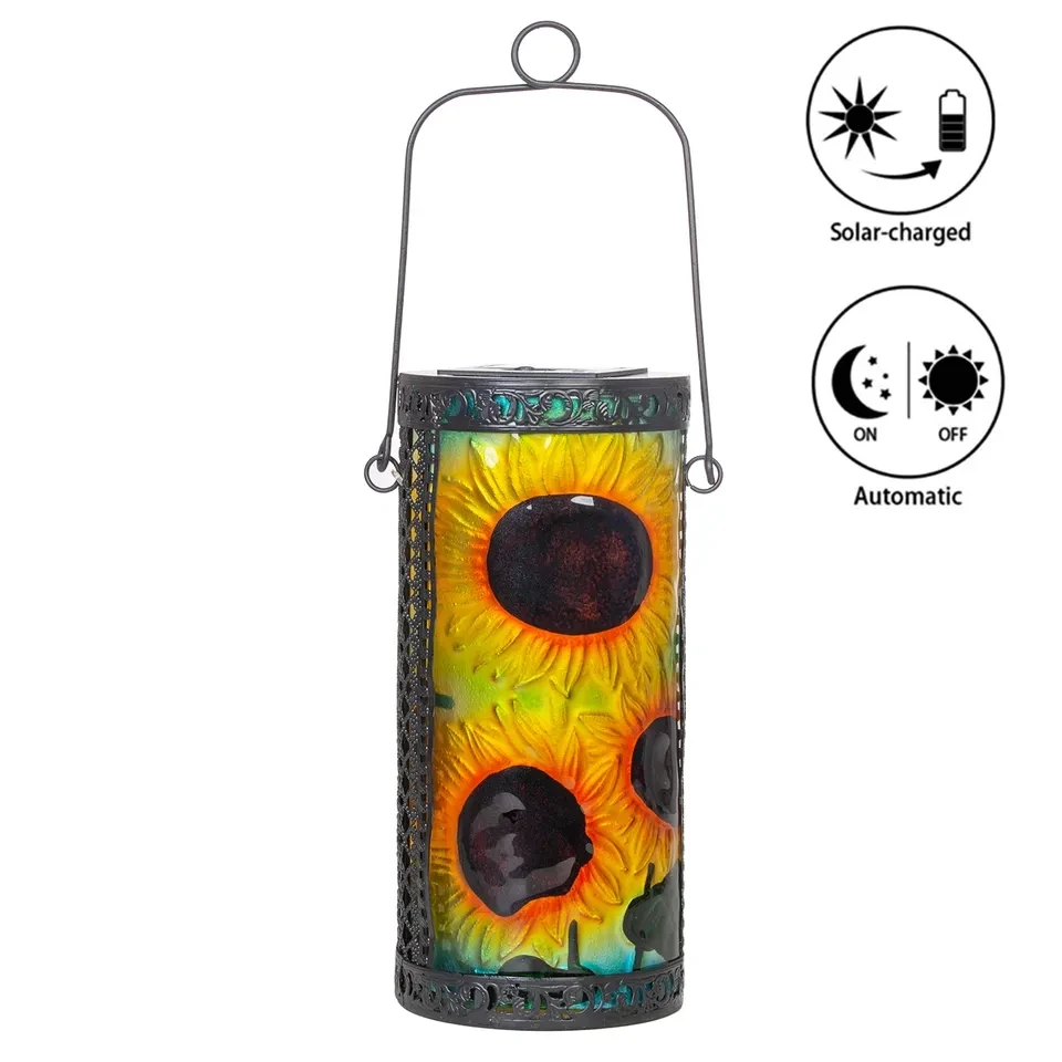 Solar Lantern Glass Hanging Solar Lantern yellow