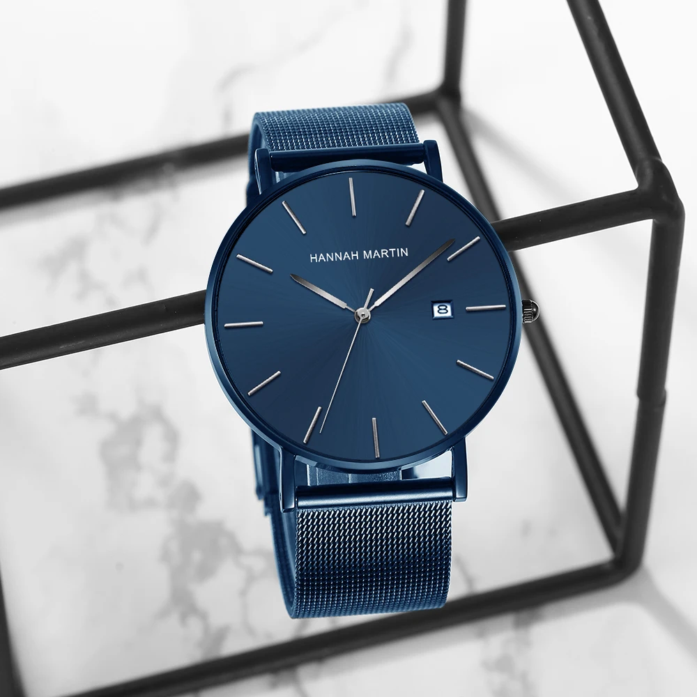 Hannah martin 151 New Arrival Gift Men Clock Buy Mesh Band Waterproof classical Analog Display Simple Business wrist watch