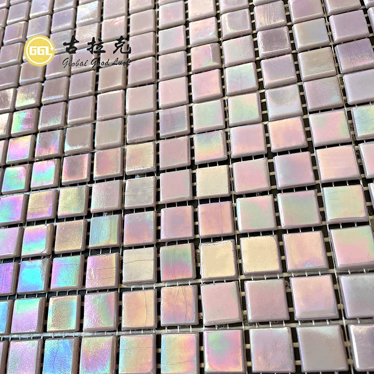 Iridescent Pink Tile Pool Swimming Tiles Hot Melt Glass Mosaic supplier