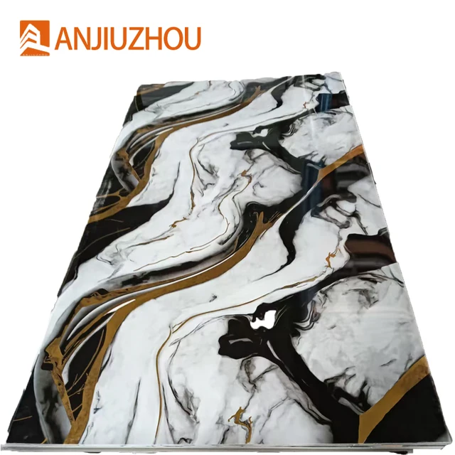 Modern High Gloss Spc Marble Wall Panels Waterproof for Bathroom Living Room Hotel and Dining Samble Style