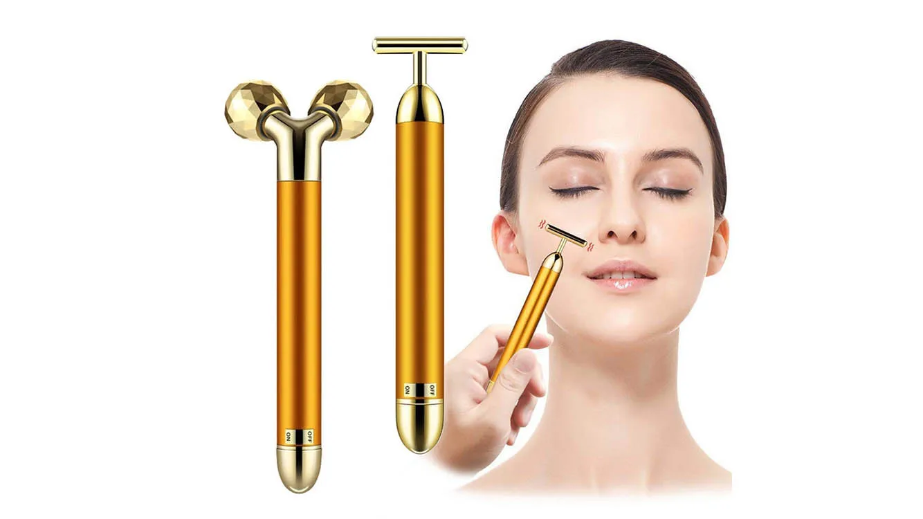 Private Label In Gold Face Roller Electric Skin Lifting T Shape D Massage Energy Beauty Bar