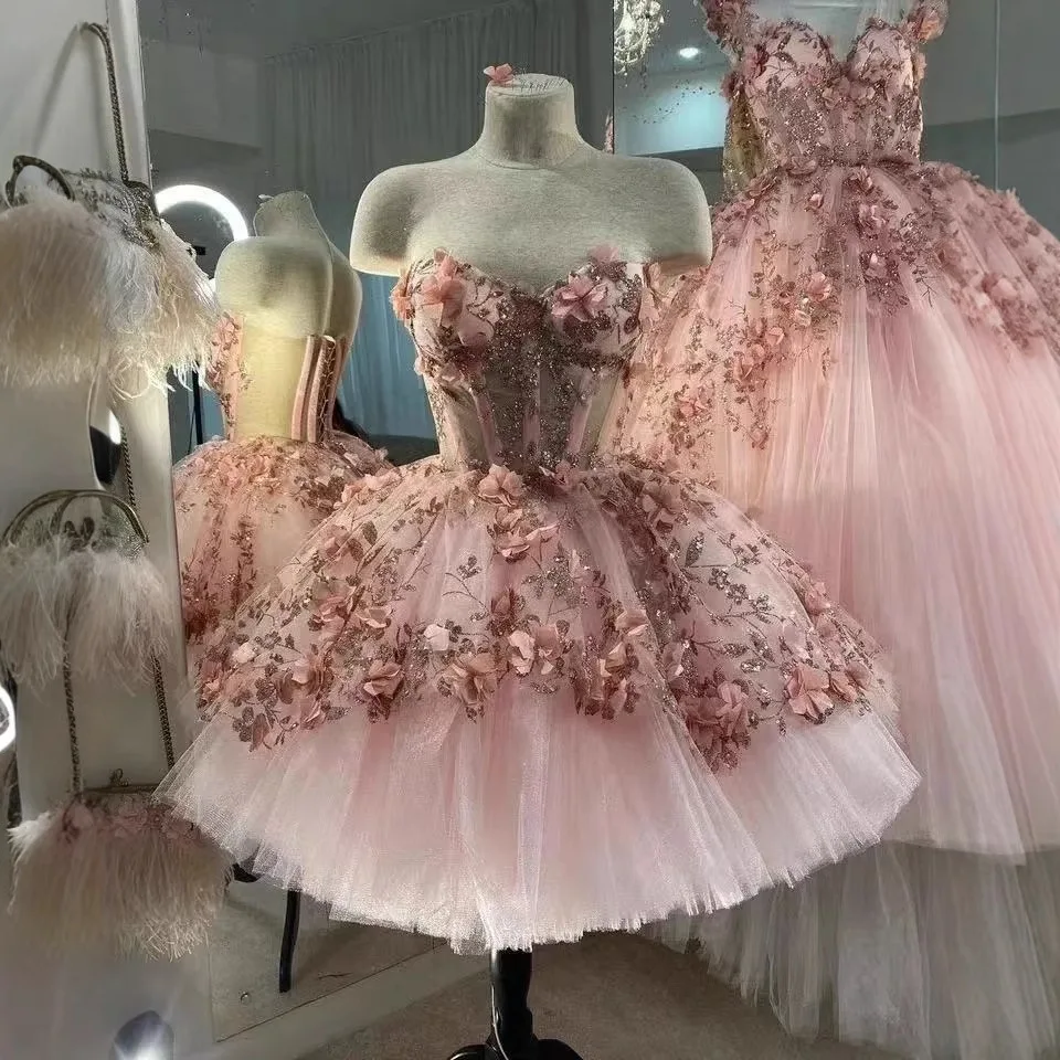 SWS961 Vestido De 15 Anos Light Pink Ball Gown Quinceanera Dress Lace  Flowers Sweet 16 Dress Pageant Gowns
