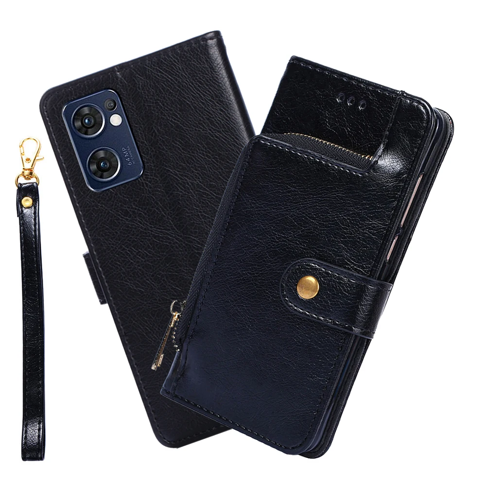  ONV Wallet Case for Oppo Find X2 Neo - with Zipper Wrist Strap  Emboss Flower Flip Phone Case Card Slot Magnet Leather Shell Flip Stand  Cover for Oppo Find X2 Neo[SZY] 