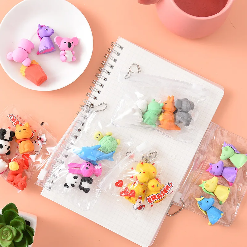Сумка на Молнии Kawaii 3D ластик детский стационарный набор резиновый подарок коала утка тигр панда единорог лошадь