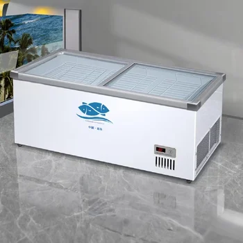 Commercial Chest Freezer LED Lighting -8°F 0°F Temperature Range Glass Top Display 6 Removable Wire Baskets Sliding Lids Lock