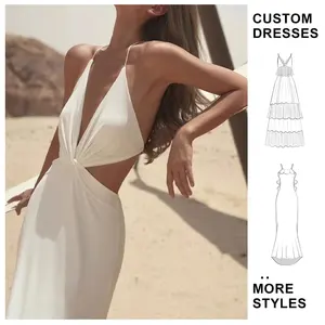 Custom OEM Women's 2025 Spring Chic Fashion Vintage Sleeveless Backless Halter Dress Casual Female Vestidos Mujer for Summer