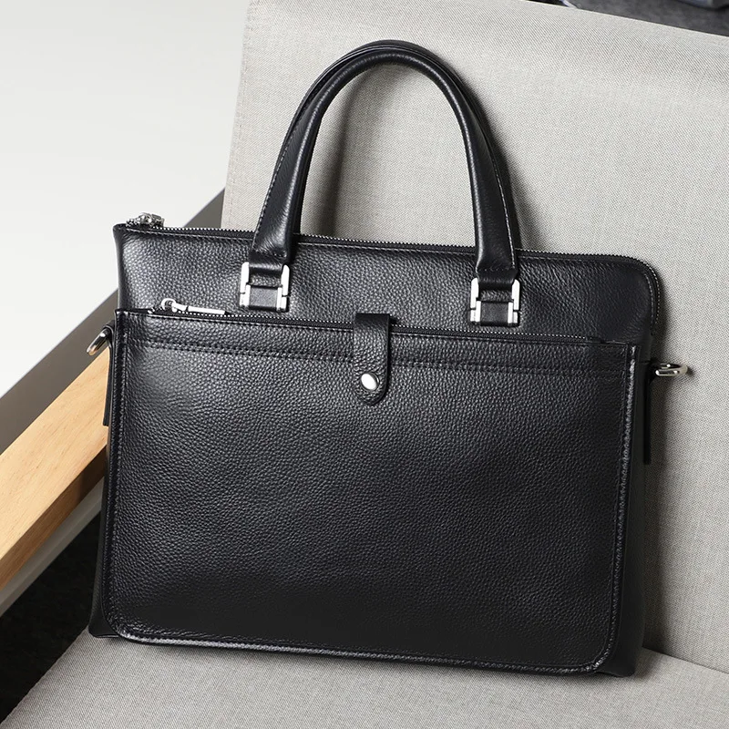 Дизайнерский кожаный портфель с защитой от кражи, мужская повседневная сумка для ноутбука из натуральной воловьей кожи, черная деловая сумка