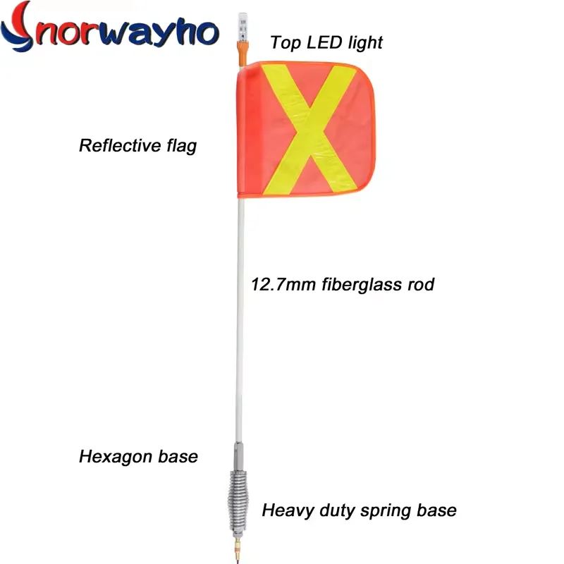 8FT 10FT 12FT Mining Safety Led Whip Flag Pole Light  Quick Release With Reflective Flag for Warning  ATV UTV Offroad