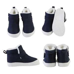 Babyhappy Patent Wholesale Kids Ergonomic Zapato Zapatillas Zero Drop WideToe Outdoor Winter Leather Plush Warm Snow Boots