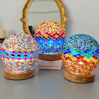 Wholesale New Turkish Table Lamp Mosaic Collage Glass Bedside Lights Ambient Mediterranean Night Light Decorative for Bedroom