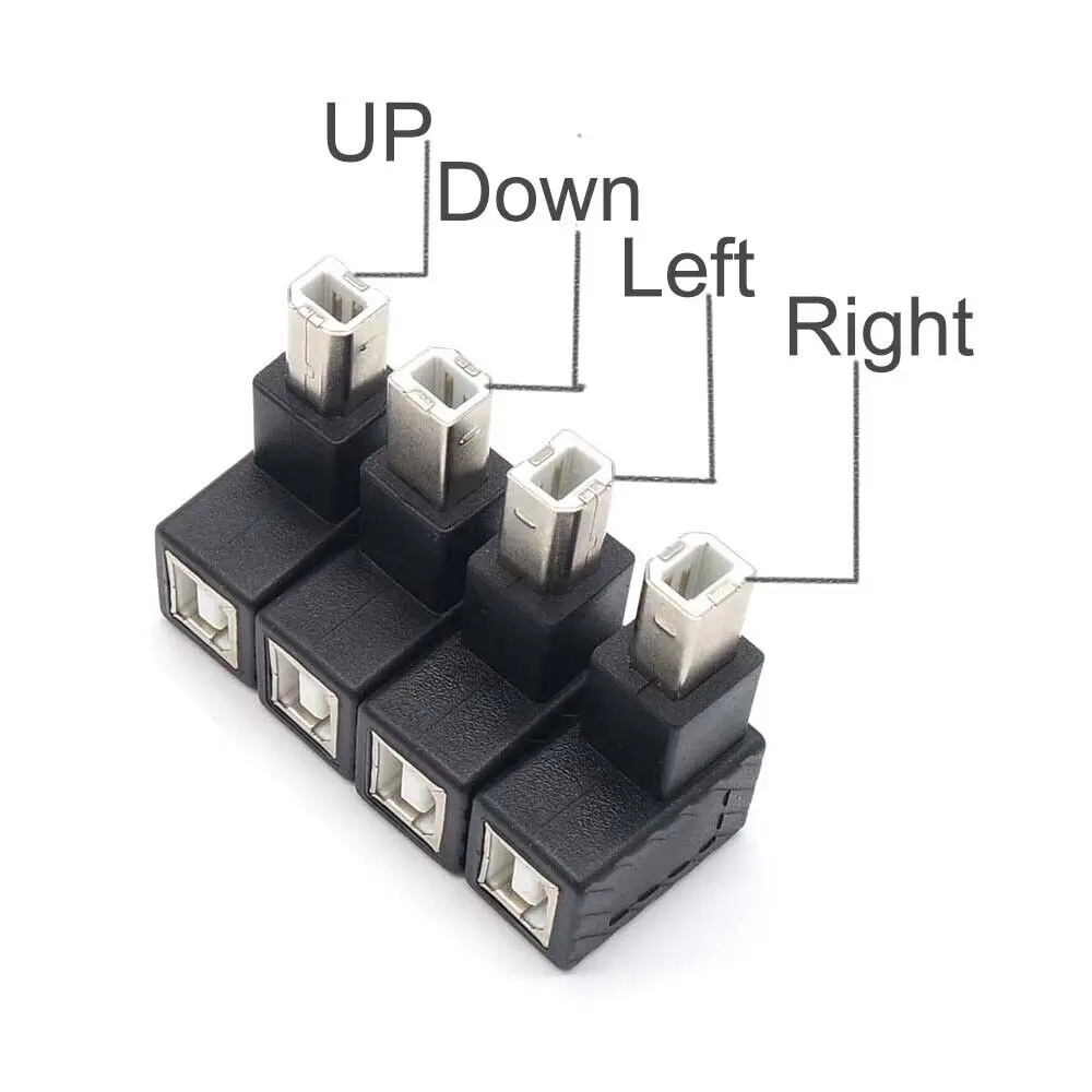 2-Pack 90 Degree USB B Printer Adapters - Left & Right Angle Connectors For Printers & Scanners