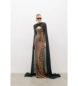Bettergirl 2026 Ramadan Sexy leopard print bead camisole chiffon cape two-piece long dress