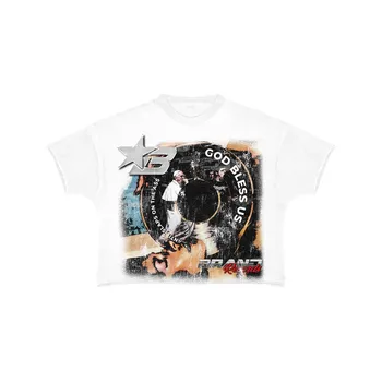 Cropped White Washed Homme Imprimer Tshirt Algodon Oversize Lisas Crop Boxy Camisetas Avec Jolie Dessin Custom logo Print Tshirt