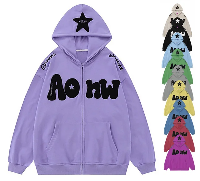 OEM ODM Anti-pilling Heavy Thick French Fleece Custom Zip Up Hoodie Puff Print Full Zip Hoody Factory For Brands Owner