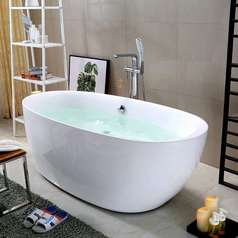 Modern White Solid Surface Acrylic Bathtub Oval Shape Free Standing Soaking Tub For Bathroom