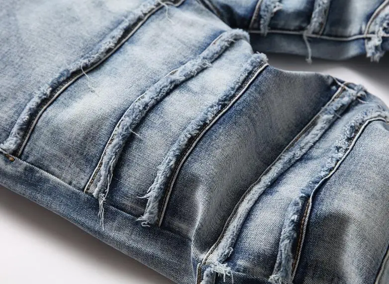 Factory Wholesale Designers Trendy Pencil Pants Blue Stretch Trouser Mens Ripped Denim Slim Fit Jeans