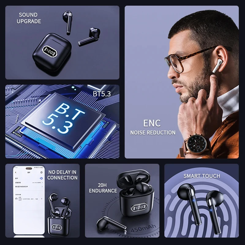 J15 Tws Ecouteur Tech Wireless Bluetooth Headset Handsfree MIC Enc Noise Reduction on Ear Earphone for Mobile Phone Cellphone