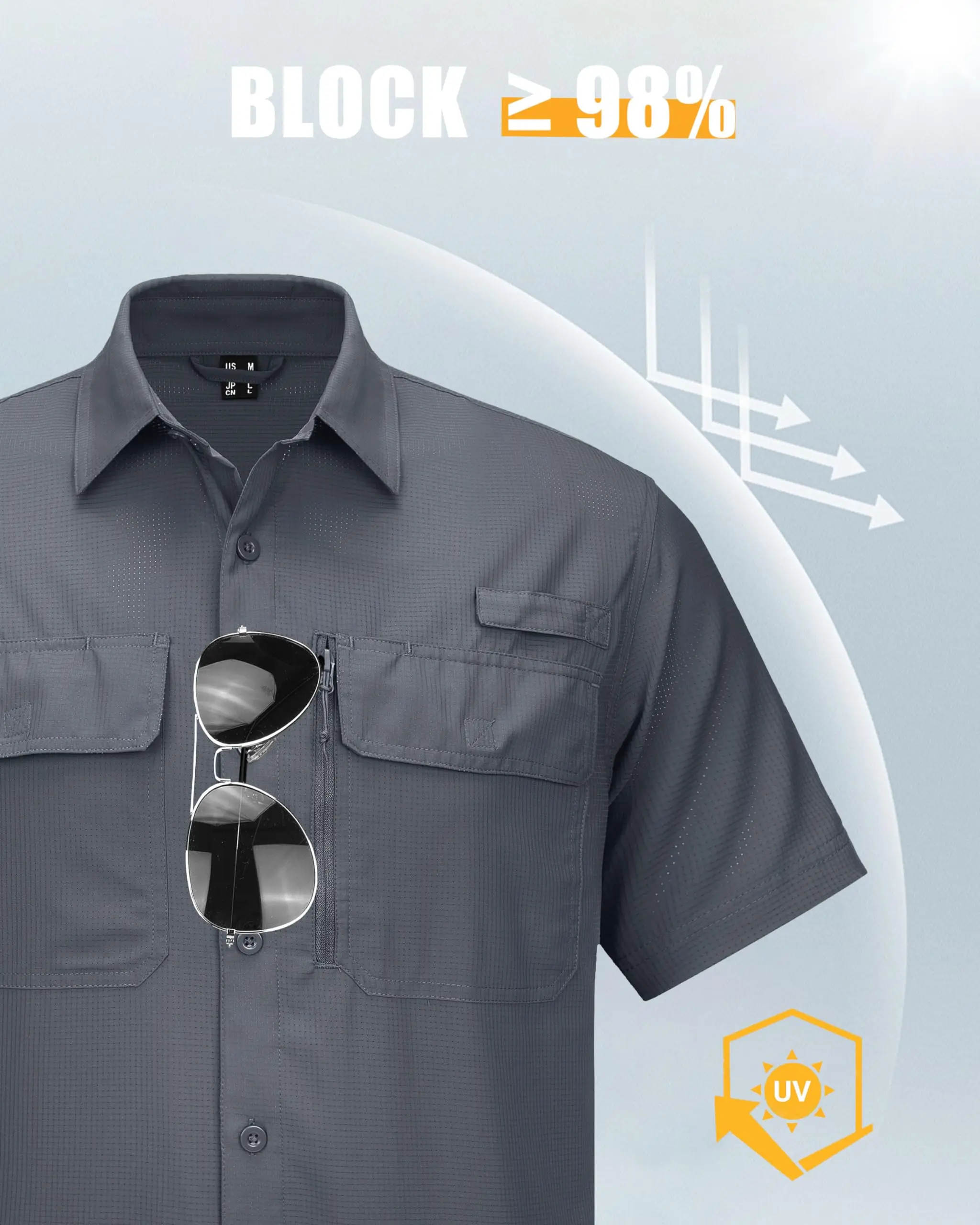The American Outdoorsman Men's Quick-Dry Stripe Shirt - UPF 50+ Sun Protection Fishing & Hiking Shirt - View #6