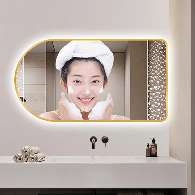 Arch metal LED touch mirror with light for bathroom