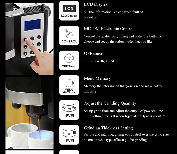 Cafetera Eléctrica 3 En 1 Con Pantalla Lcd,Máquina De Café Con Molinillo De  Café Y Espumador De Leche,1.2l,1200w - Buy Leche De Café Té,Café Grande  De,Café Product on Alibaba.com