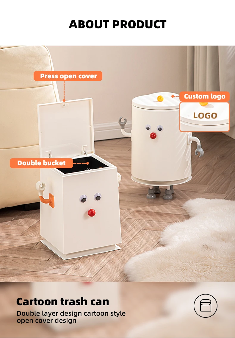 Wannuo Cute Style Trash Can Set Living Room Bathroom Desktop Trash Can Set Fashionable Waste Bins With Pop-up Lid Design details