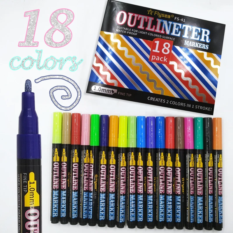 Double Line Outline Pen Markers Glitter Doodle Dazzle Pens Shimmer - Main Image