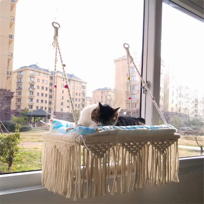 New customized Macrame Cat hammock for window hand woven pet swing bed Boho wall decoration W1189