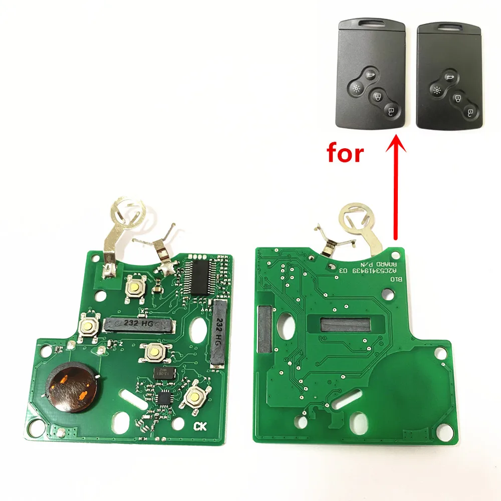 4 Button Smart Keyless Handsfree Card Key for Renault Clio 4 2013 with 434MHz 4A Hitag AES PCF7945 Chip Vehicle Keys PCB