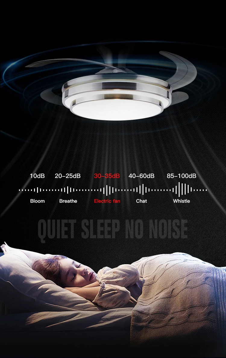 Modern 220V LED Ceiling Fan Light with Remote Control Invisible Design for Family Bedroom Dining Room Lighting