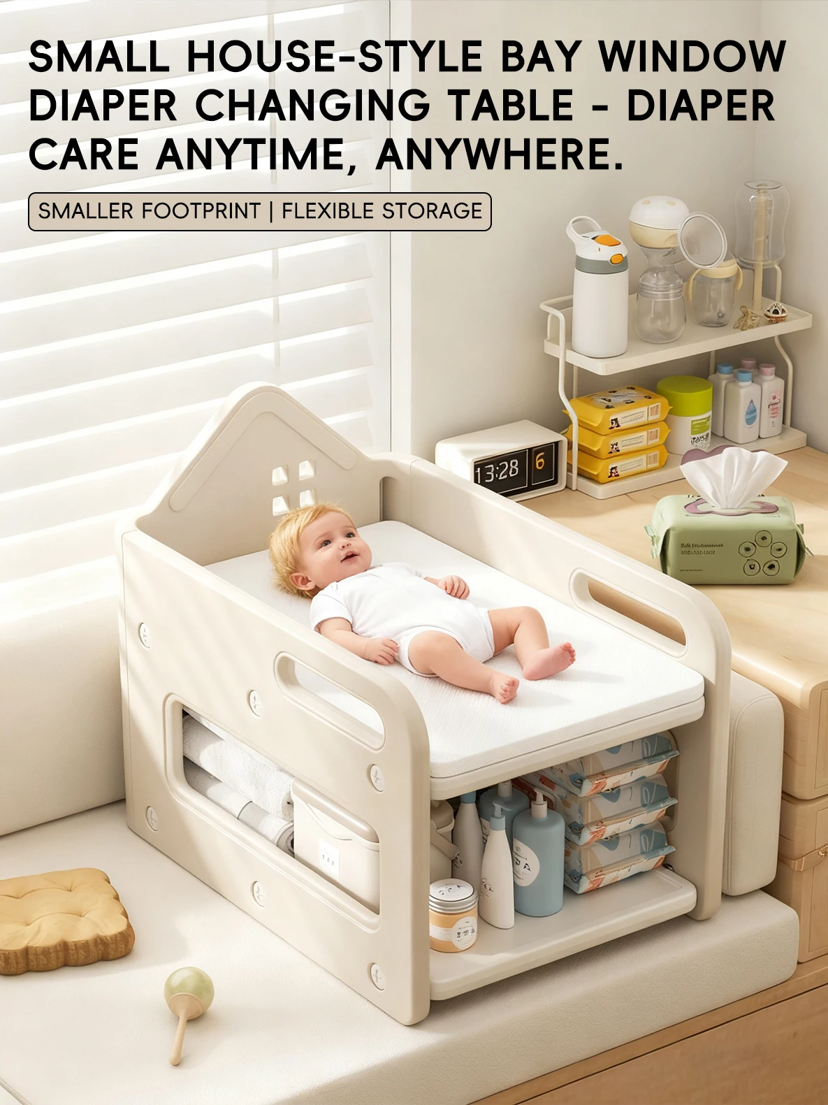 Feelkids Bay Window Diaper Changing Table Baby Multifunctional Nursing 2in1 Plastic Diapers and Diaper Changing Storage Box Crib supplier