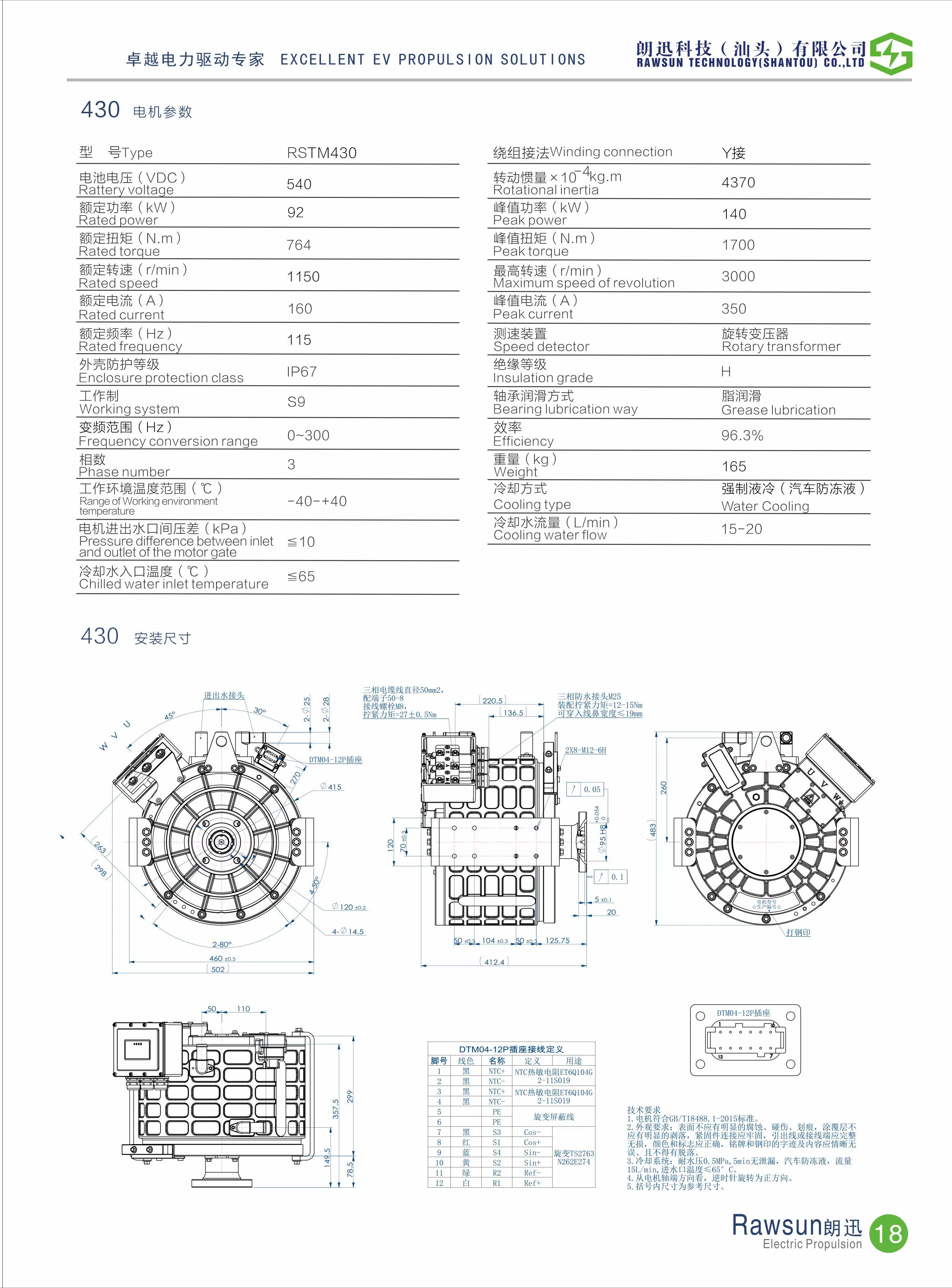 Rawsun Electric Forklift Conversion Kit 140kw 1700nm 540v For Electric
