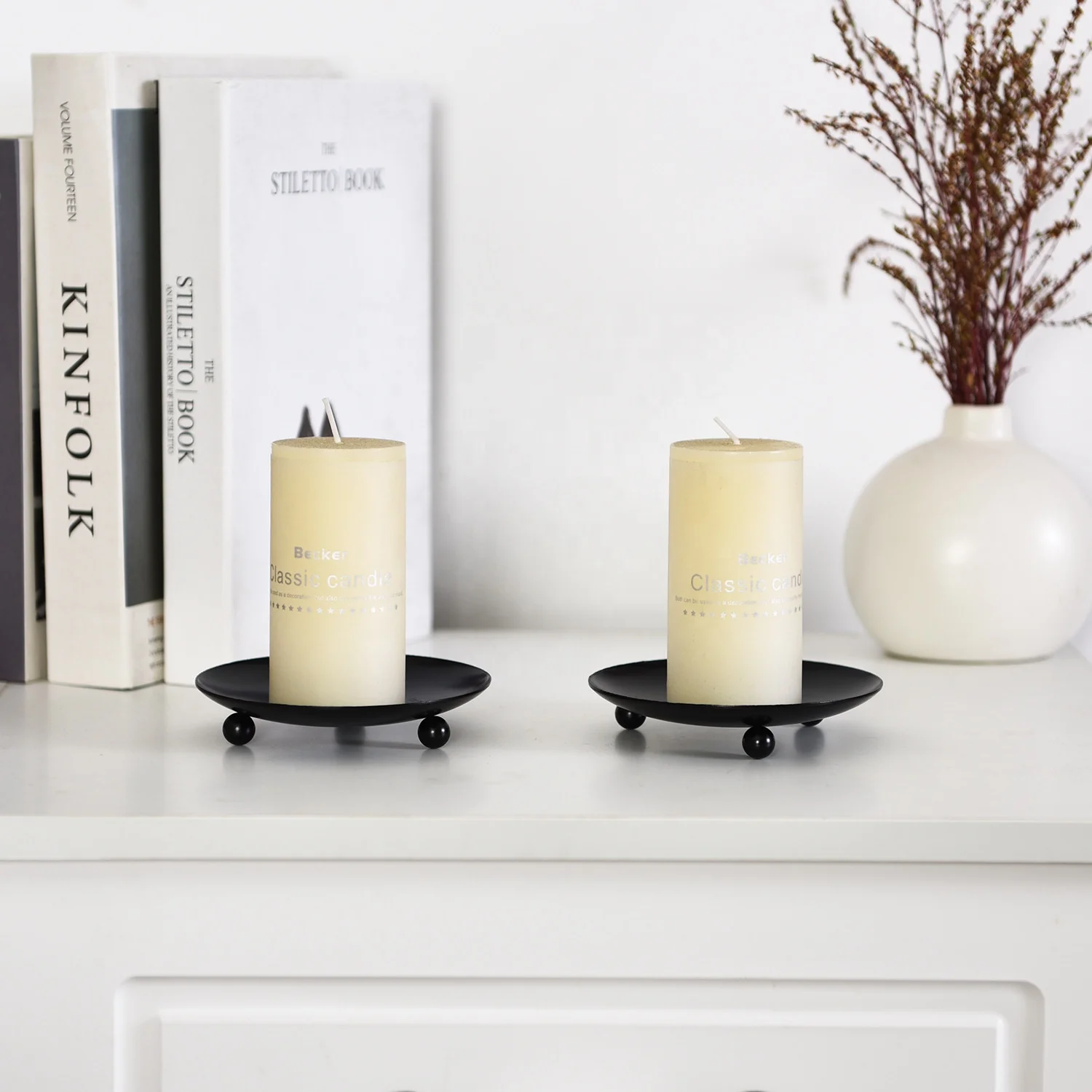 Set of 2 Iron Plate Candle Holder Decorative Simple Candle Stand for Romantic Weddings Decoration