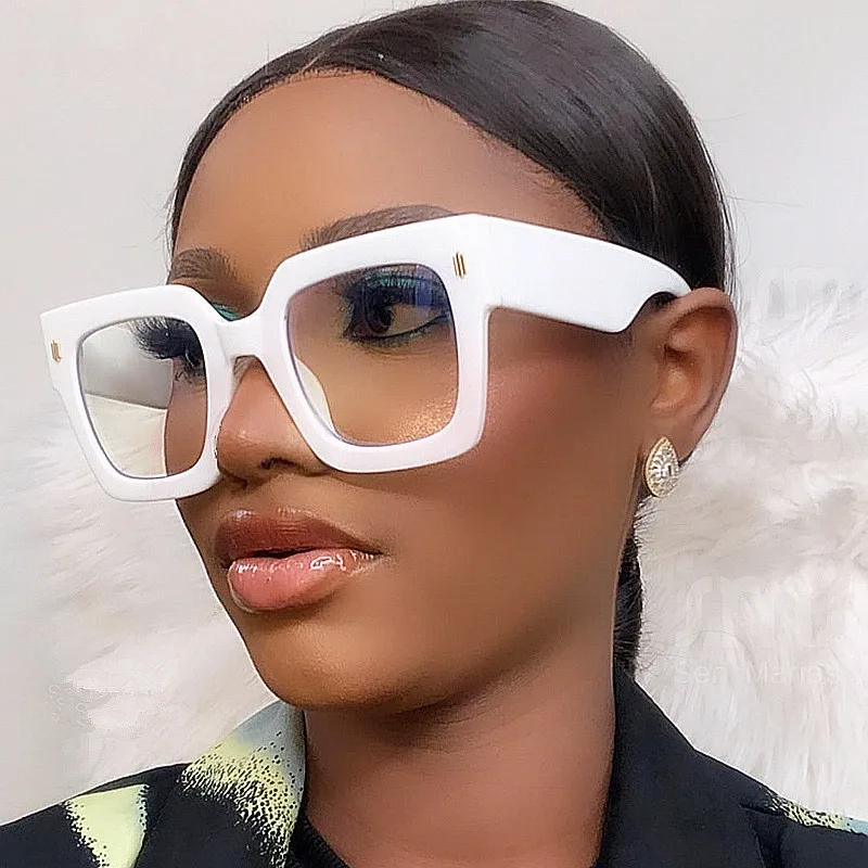 New Square Thick Frame Sunglasses Women Big Size Eyewear Lunette