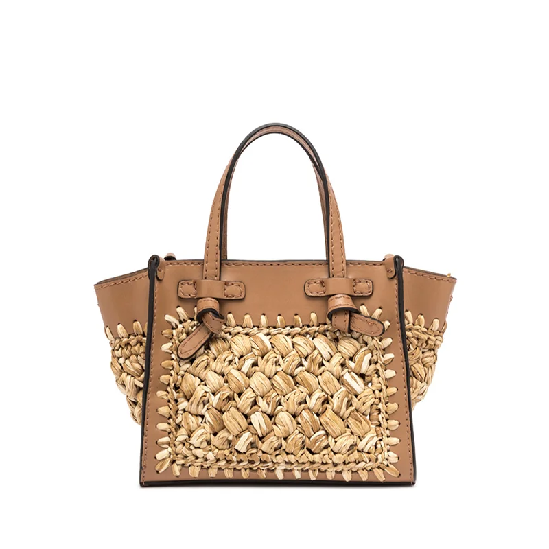 Designer Customized Hand-woven Lafite Dumplings Ms. Tote Shoulder Bag Drawstring Bucket Portable Handbag for Holiday Beach.