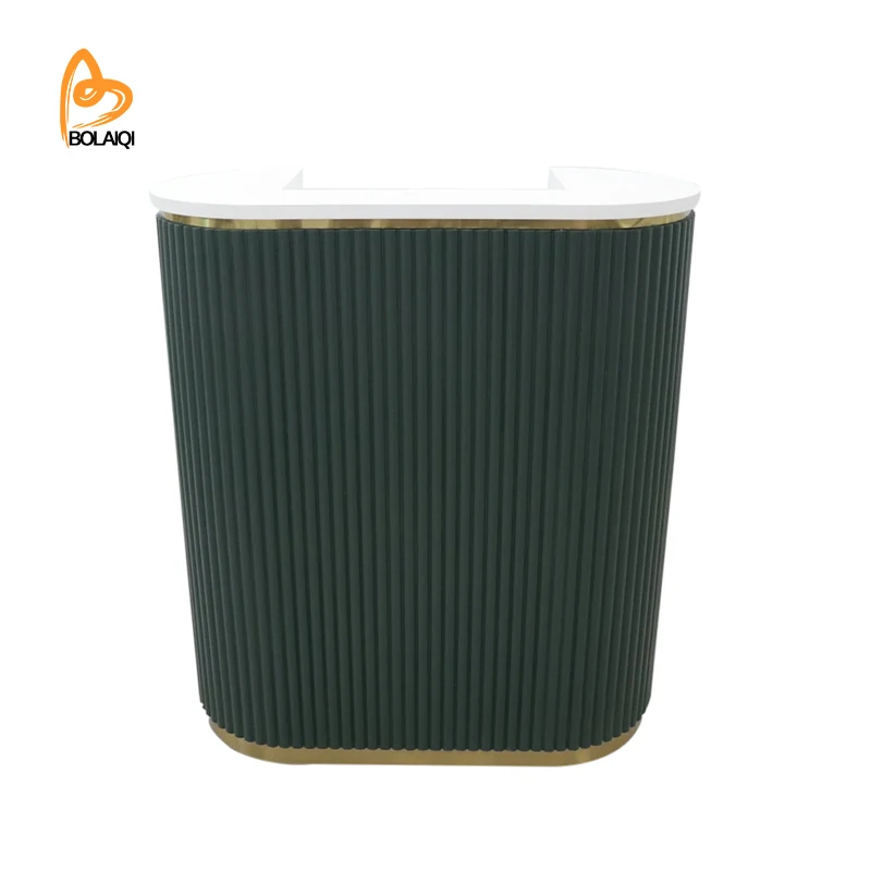 BOLAIQI Luxury Small Front Desk Green White Modern Spa Reception Desk Counter for Beauty Salon