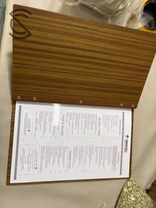 Wholesale Eco-friendly IP67 Waterproof Premium Custom Engraved Logo A4/A5 Wood Grain Menu Screw Post Binding for Cafe