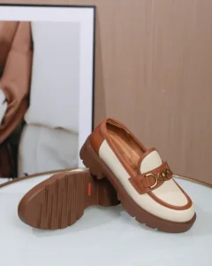 New Style British-style Women's Genuine Leather Ballet Flats-Soft Sole Anti-slip Thick Soled Flat Loafers Single Strap Shoes