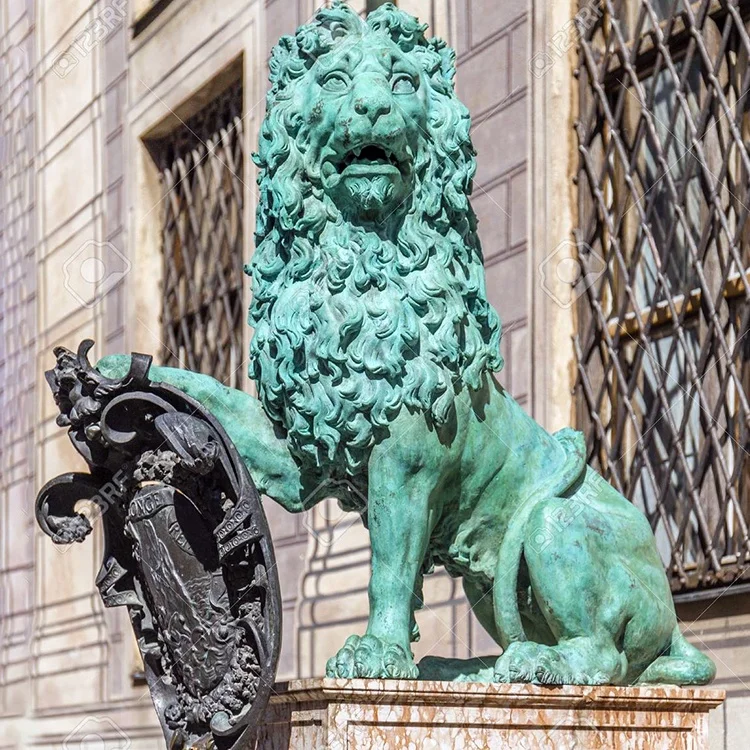 大きな西部の正面玄関ブロンズシッティングライオン彫刻eftブロンズ