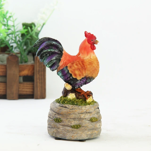 resin rooster figurine garden statue resin home decor, motion sensor garden rooster statue garden