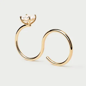 Custom 14K Gold Plated Two Finger Adjustable Open Ring Statement Stainless Steel Fashion Jewelry Twosome Ring for Women and Men