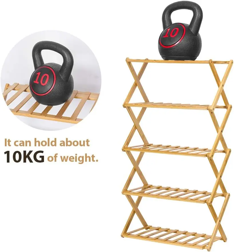 product bamboo foldable 5 tier shoe rack x shaped storage shelf for entryway closet multifunctional organizer for shoes bags plants-0