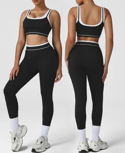 Customized Women's 2 Pcs Activewear Sports Sets Breathable U Back Yoga Bra and Workout Leggings Gym Fitness Set
