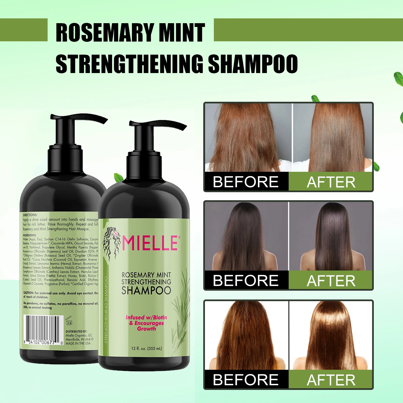 Mielle Organics Rosemary Mint Strengthening Shampoo Deep Nourishing