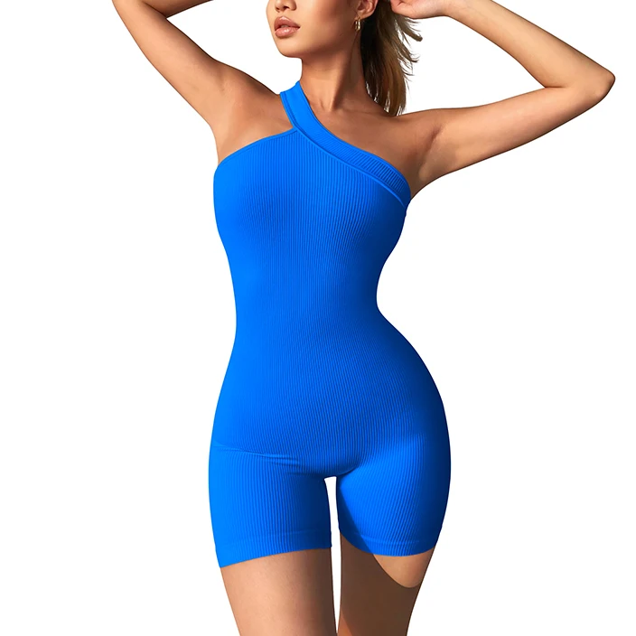 Womens Yoga Rompers One Piece Ribbed Spaghetti Strap Exercise Romper One Piece Jumpsuit Fitness 7975