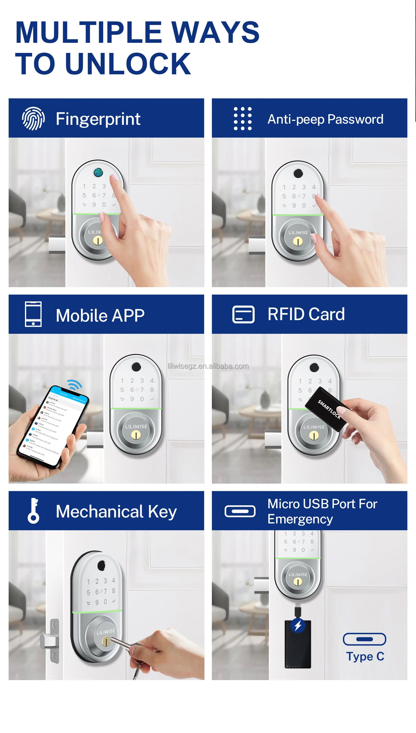 Waterproof Tuya WiFi Fingerprint Smart Door Lock with Grade C Lock Cylinder and 200 Fingerprint Capacity