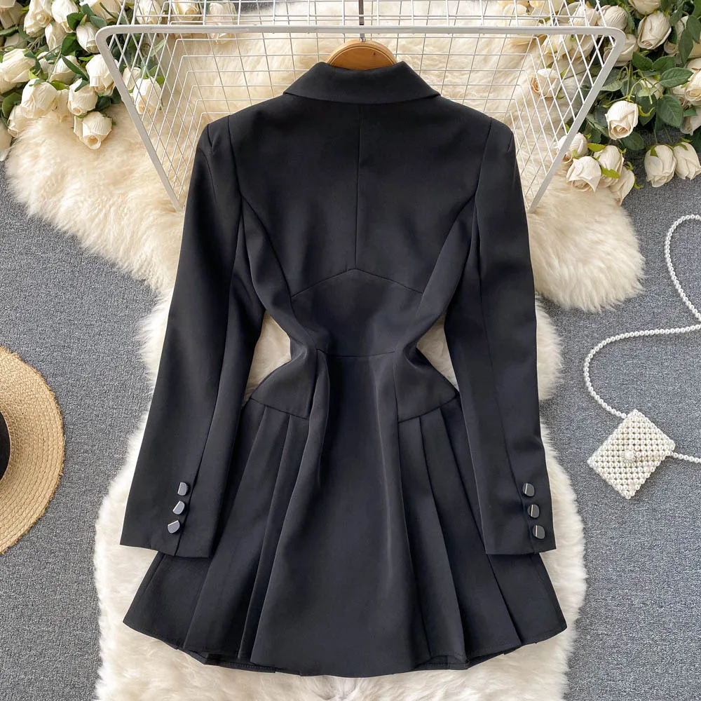 High End Spring Fall New Arrival Elegant Casual Sexy Double Breasted Black Coat Blazer Dress Women Clothing