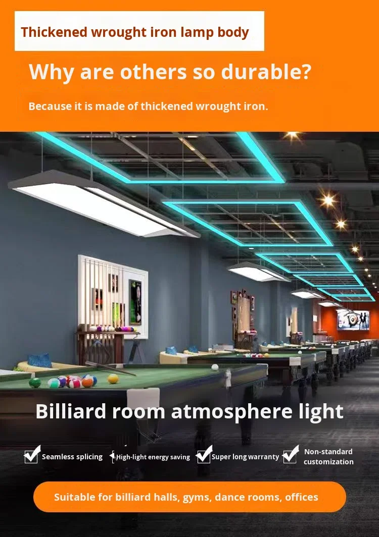 product led ambient light square long strip billiard club pool table chandelier for billiard room office gym acrylic aluminum model bs01-1