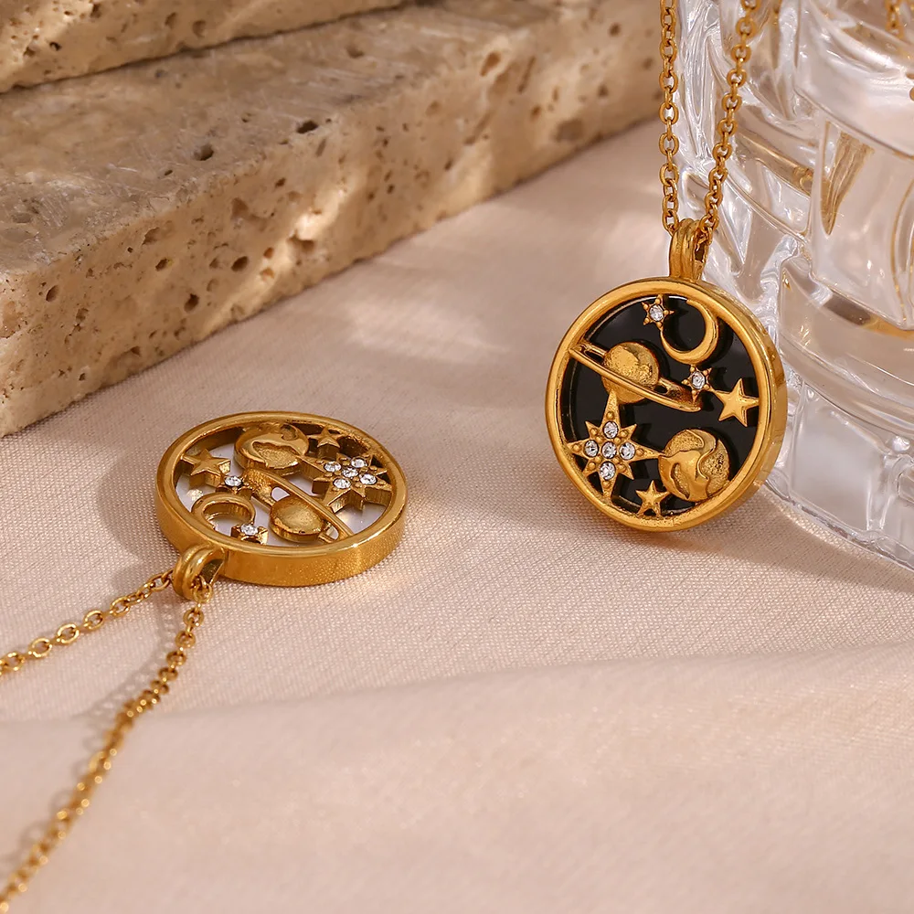 18K Gold Plated Moon & Stars Necklace with Zircon